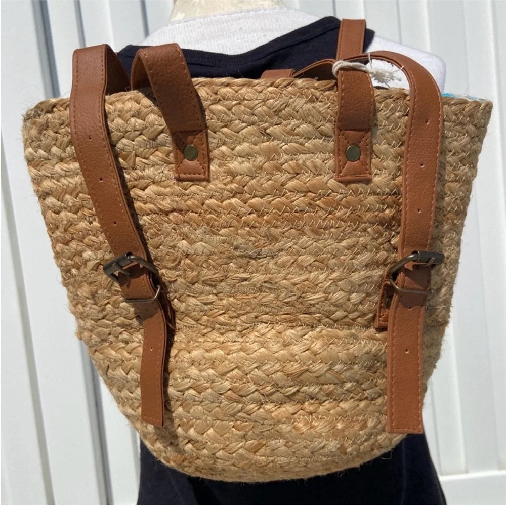 XIX PALMS Beach Insulated Cooler Picnic Shorebreak Woven Jute Backpack NEW